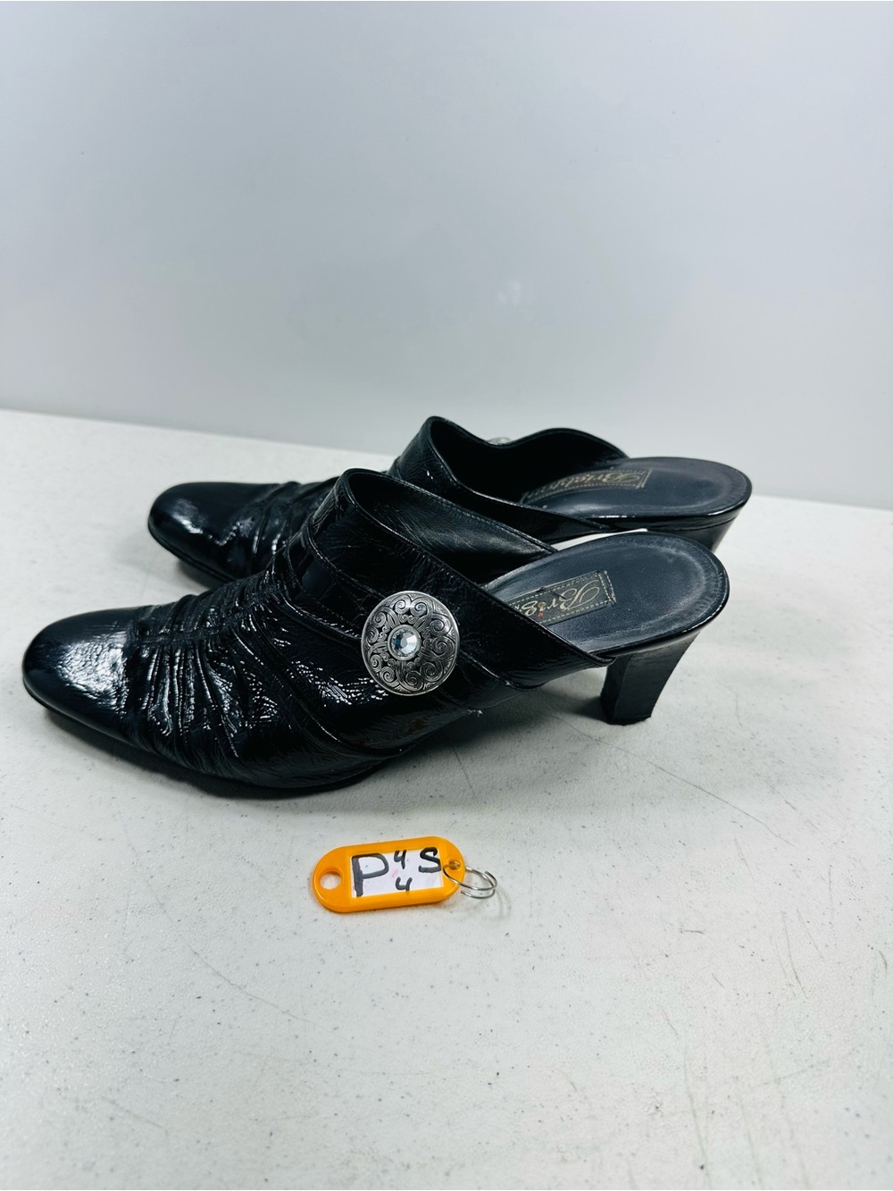 Brighton Heels Rubens Clogs Size 6M Black Leather Retro Dress